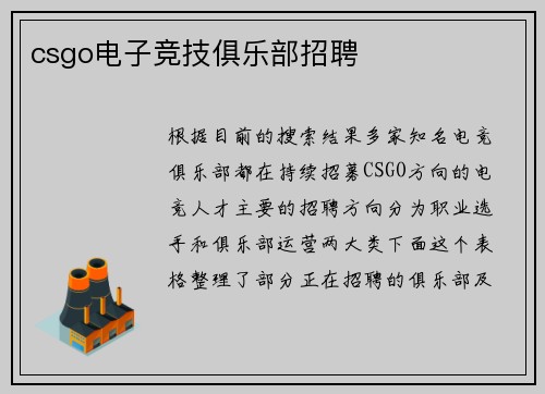 csgo电子竞技俱乐部招聘